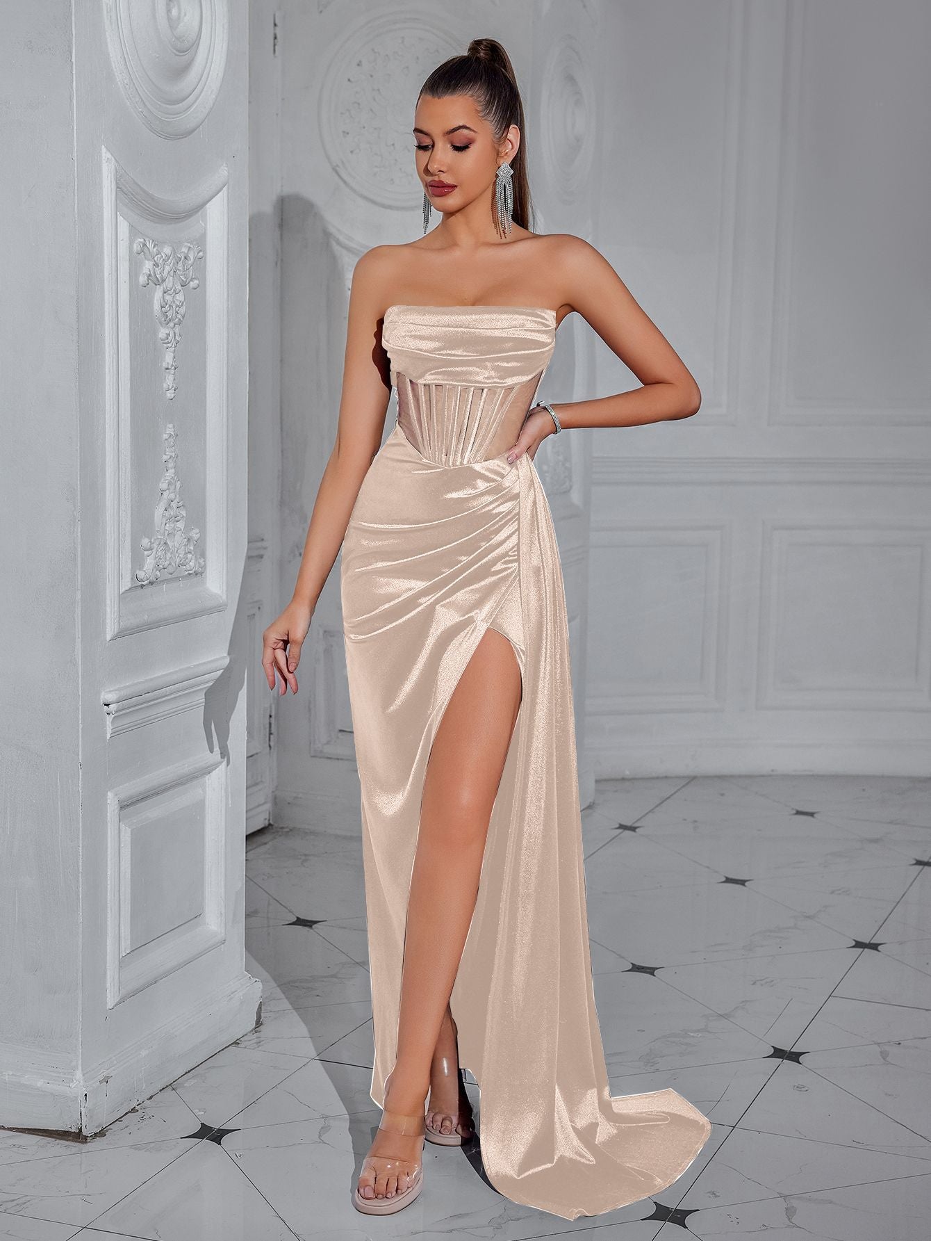 Women's Summer High-grade Elastic Satin Fabric Sexy Dress