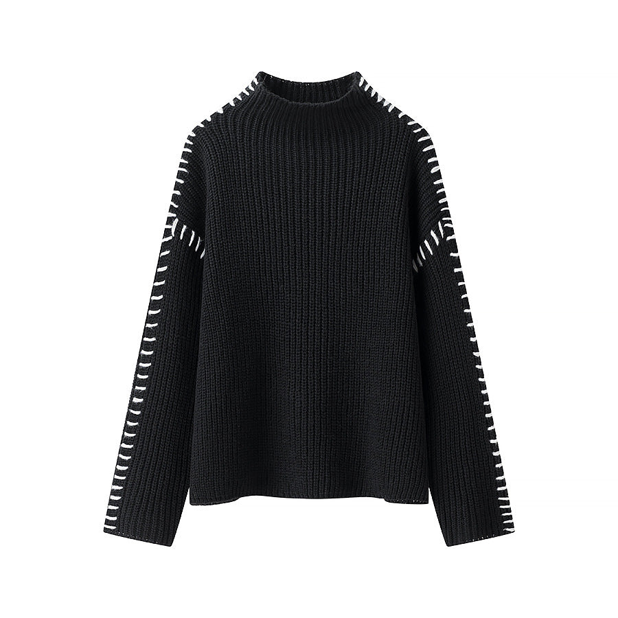 Women's Outer Wear Round Neck Warm Color Contrast Knitwear
