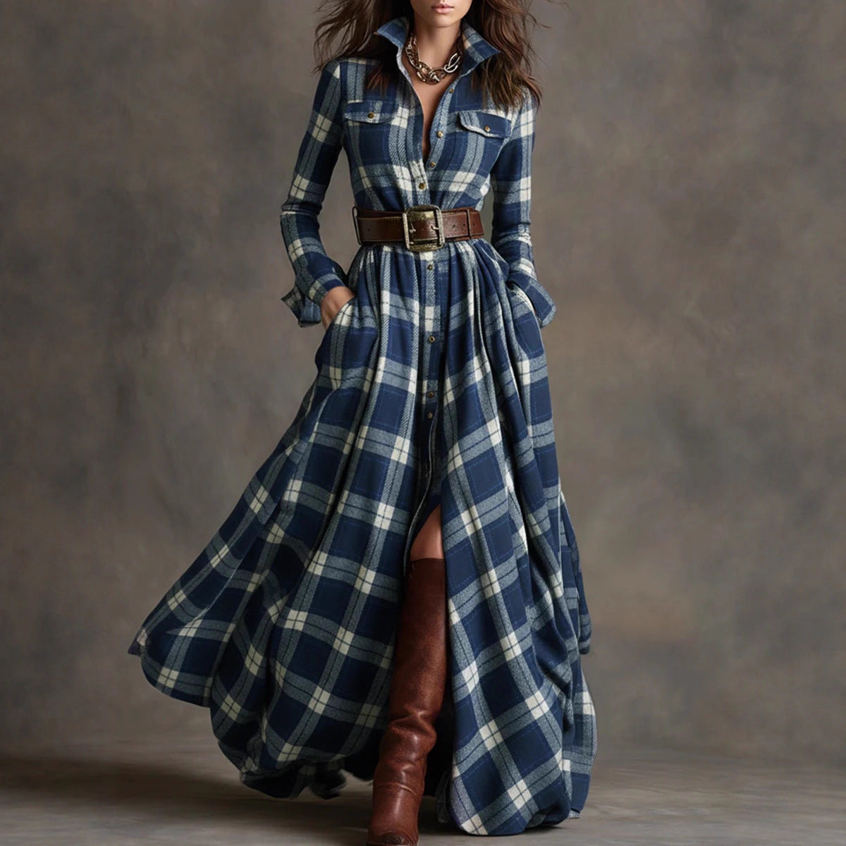 Women's Pretty French Retro Plaid Dress Dresses