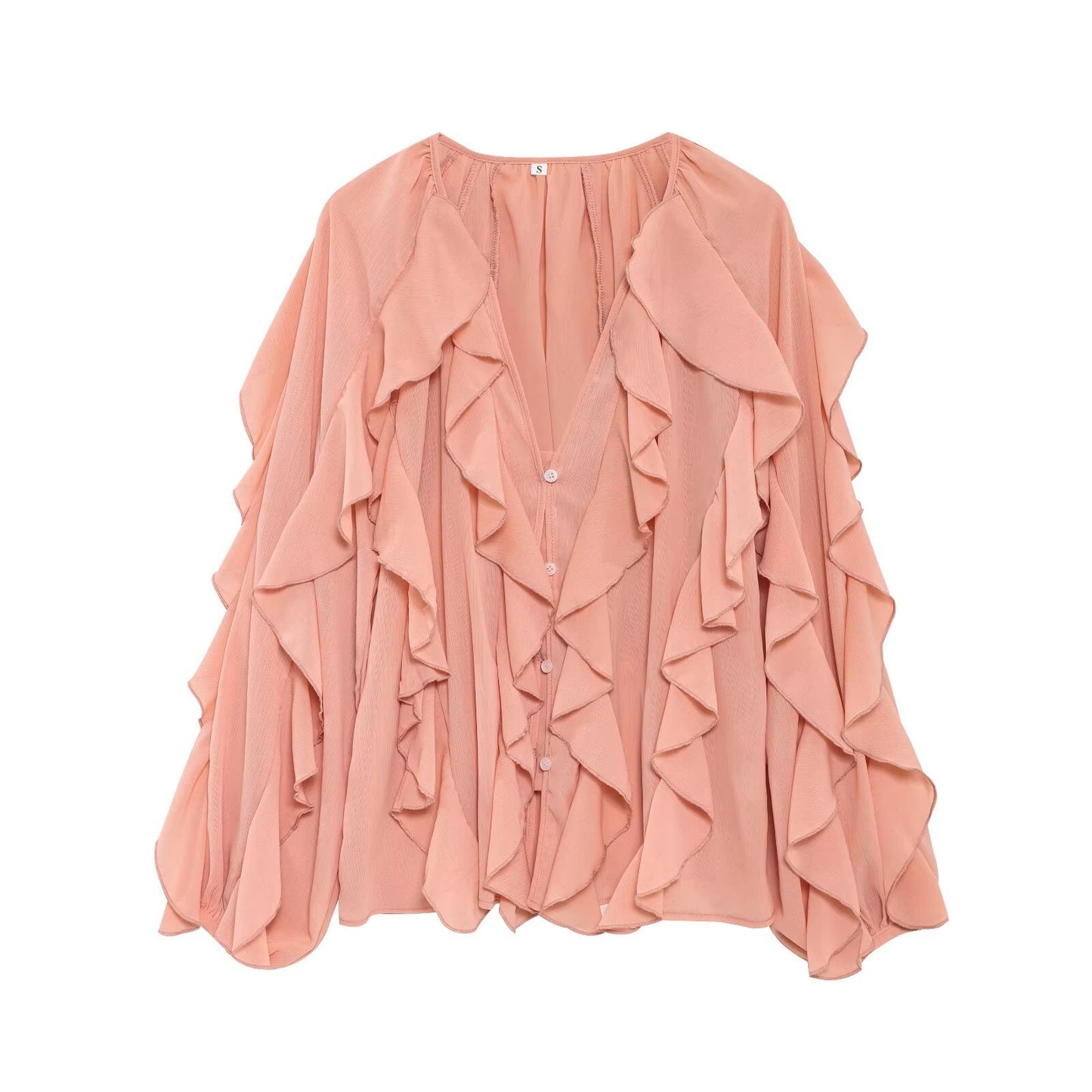 Women's Summer Street Fashion Laminated Decoration Long-sleeved Blouses