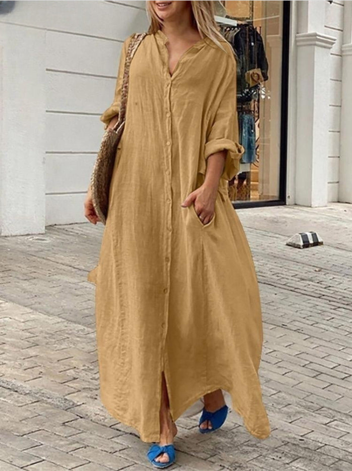 Casual Pocket Shirt Collar Long Dress Dresses