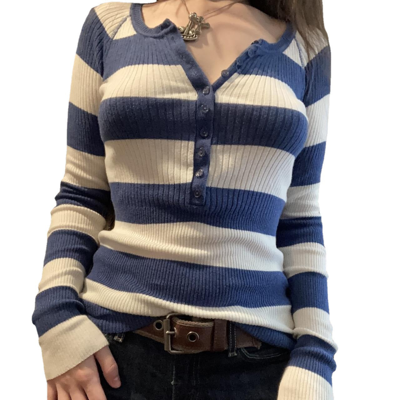 Women's Striped Long-sleeved Sexy Slim Bottoming Knitwear