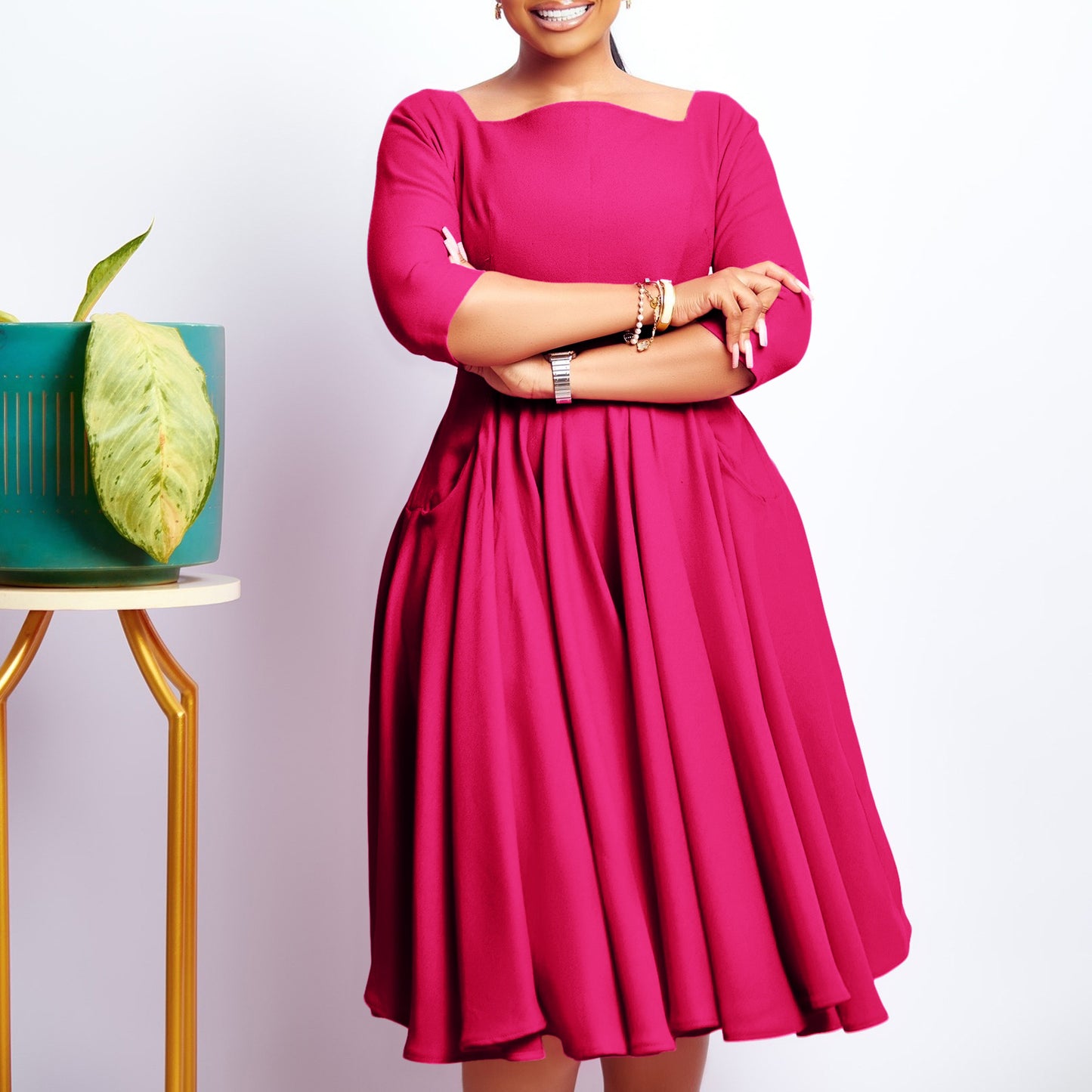 Women's Fashion Elegant Pocket Large African Dress