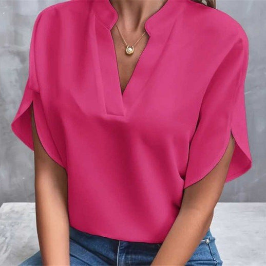 Women's Summer Casual Solid Color Loose Shirt Blouses