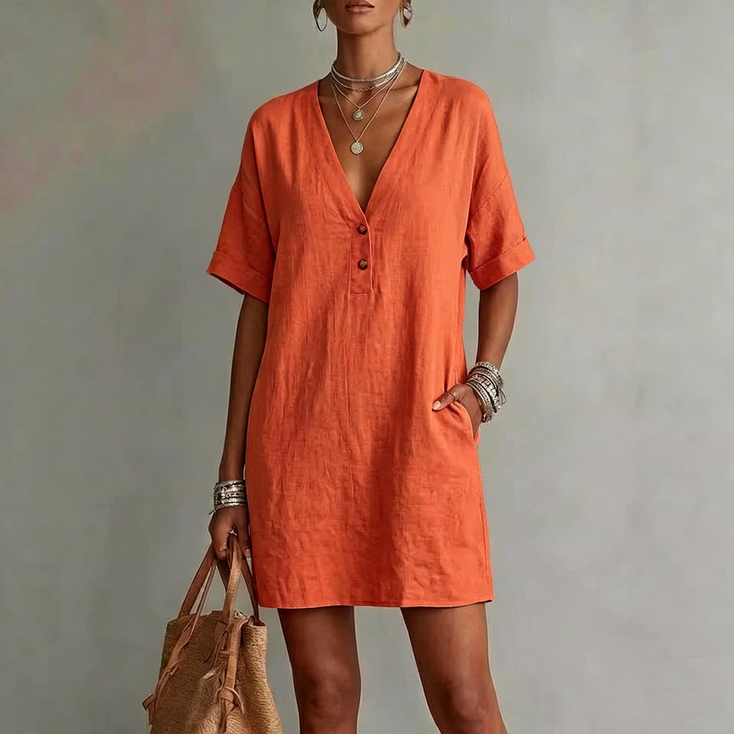 Women's Summer Casual Comfortable Button Pocket For Dress