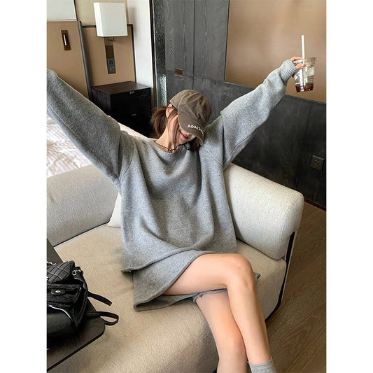 Women's Loose Idle Crew Neck Pullover Knitted Shorts