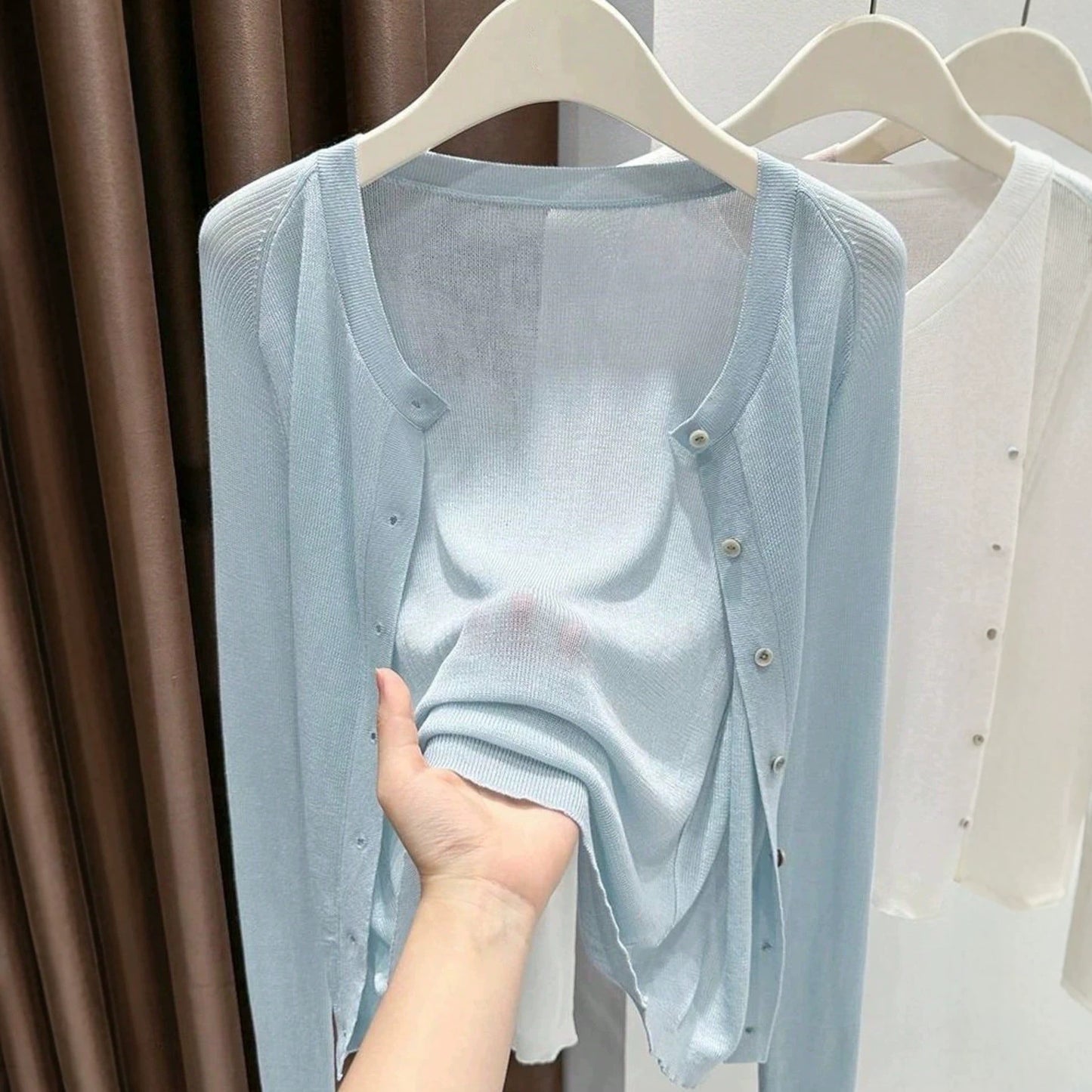 Women's Color Round Neck Long Sleeve Micro Women's Sweater