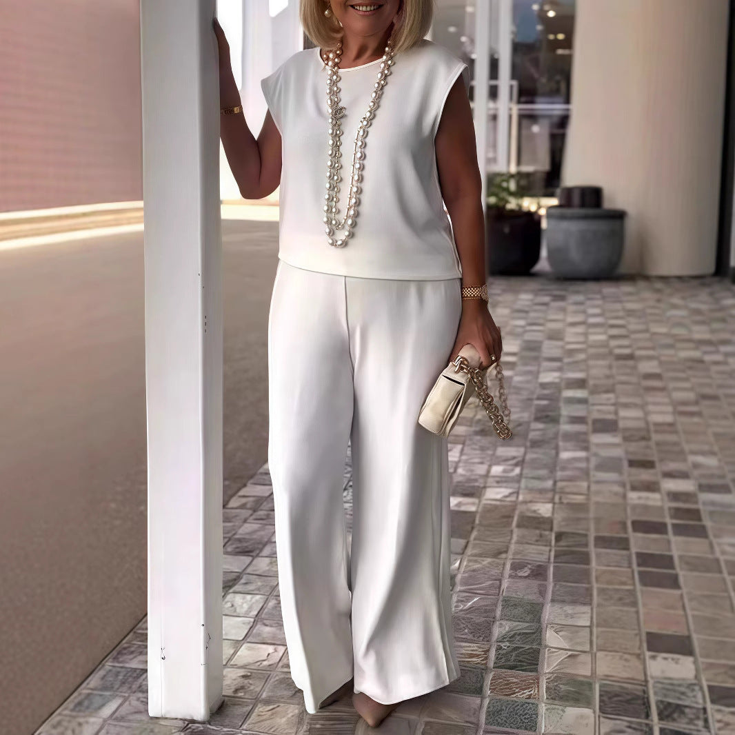 Women's Solid Color Sports Round Neck Sleeveless Fashion Casual Suit
