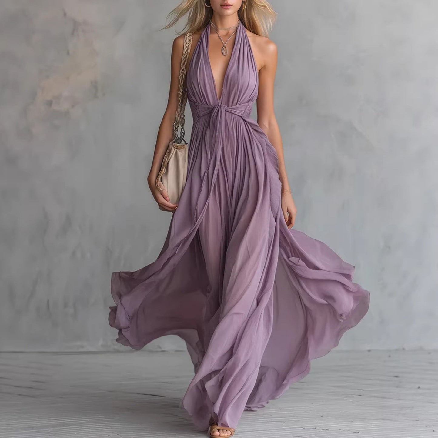 Halter Slimming Bohemian Vacation Style Large Dress