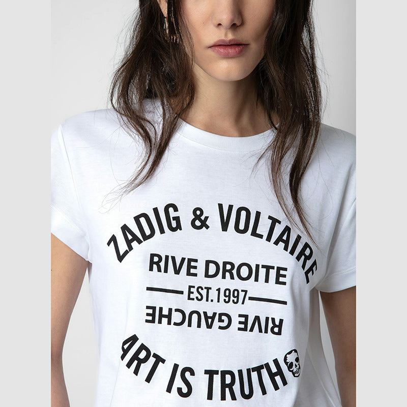 Women's Summer French Niche Classic Letter Printing Blouses