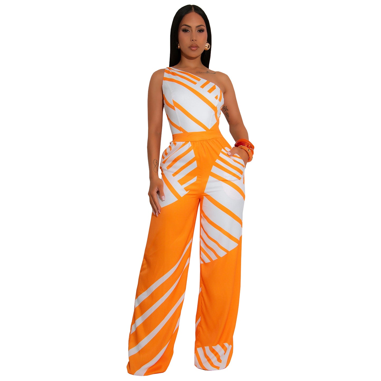 Women's Fashion Wear Summer Casual Backless Diagonal Jumpsuits