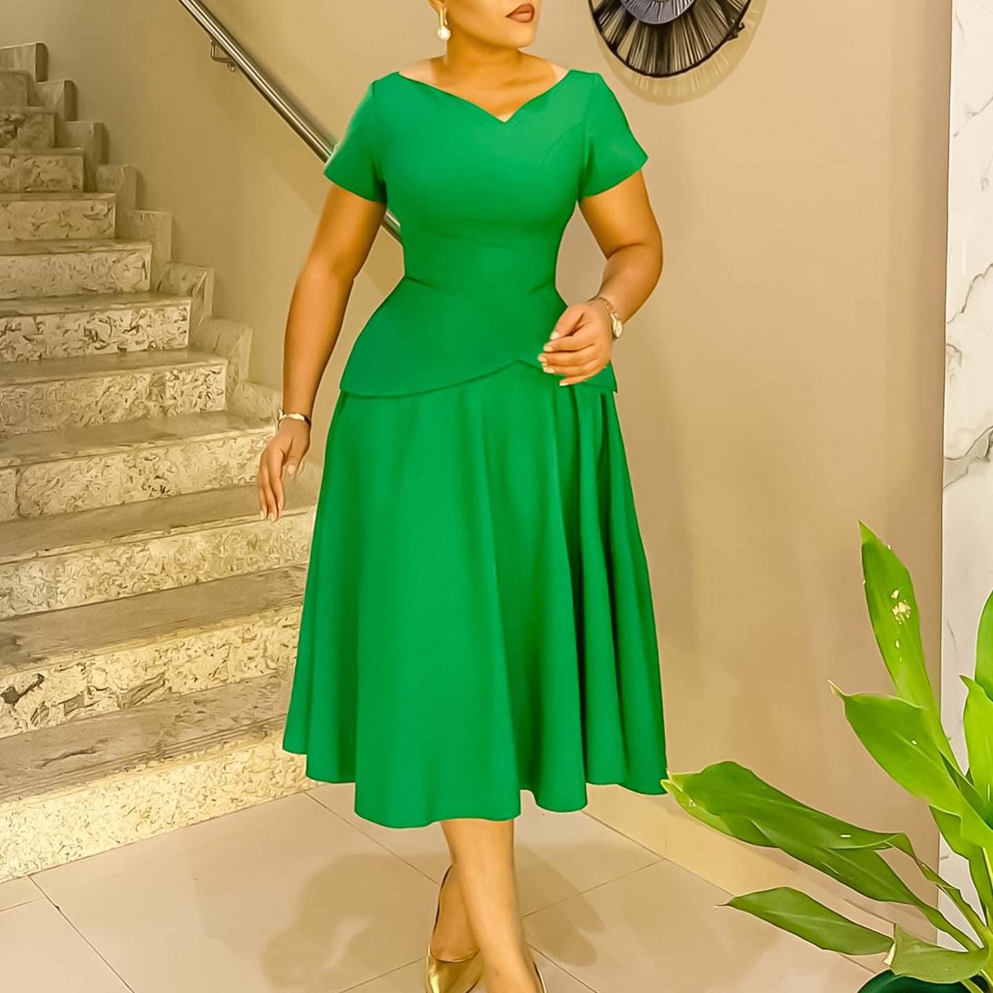 Summer Fashion Solid Color Sleeve A- Line Large Swing Dress