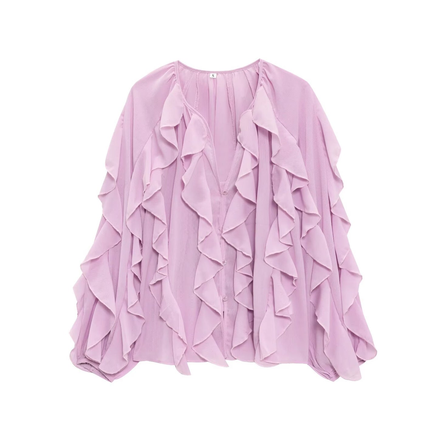 Women's Summer Street Fashion Laminated Decoration Long-sleeved Blouses