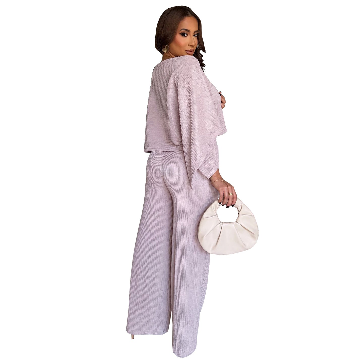 Women's Fashion Wear Pleated Oblique Shoulder Trousers Solid Suits