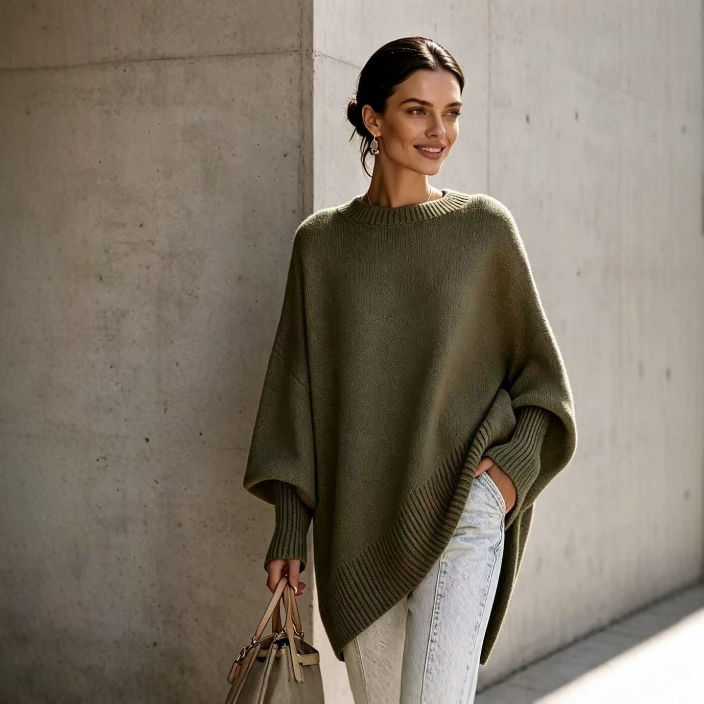 Women's Neck Pullover Loose Lazy Style Solid Women's Sweater