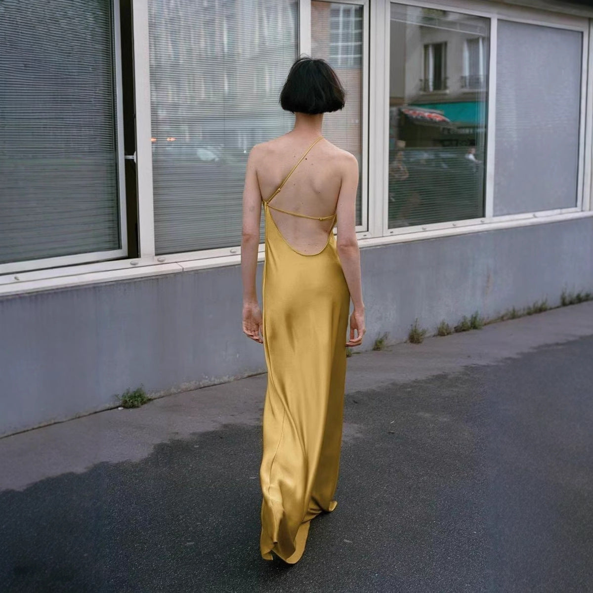 Women's Sexy Asymmetric Silk Satin Stylish Textured Clothing