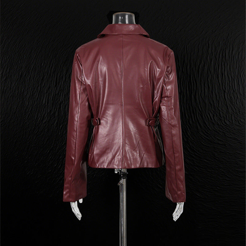 Lapel Double Breasted Drawstring Patchwork Slimming Jackets