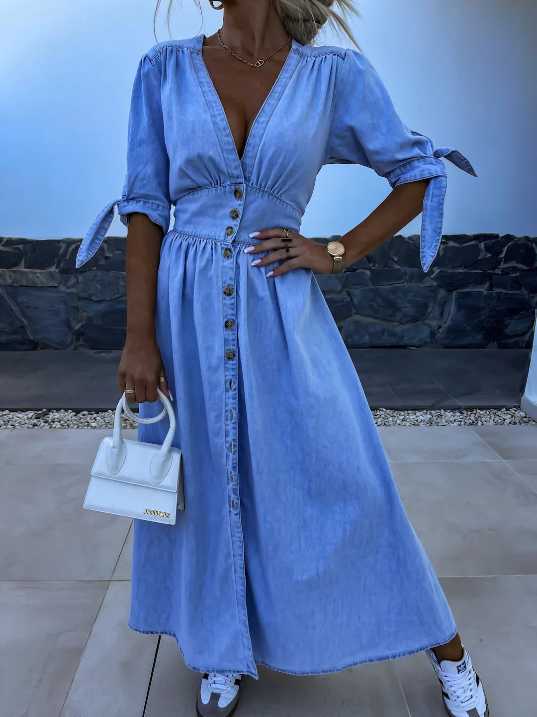 Women's Fashion Sexy Long Button Denim Dress Dresses