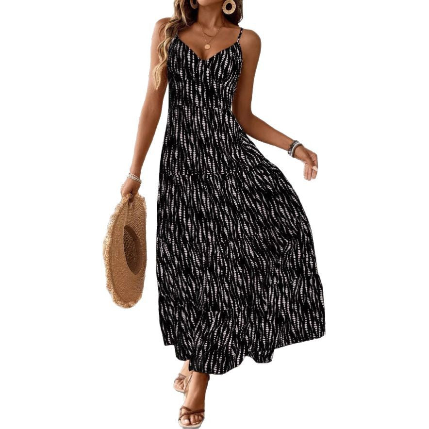 Women's Vacation Style Suspender Irregular Striped Design Dress