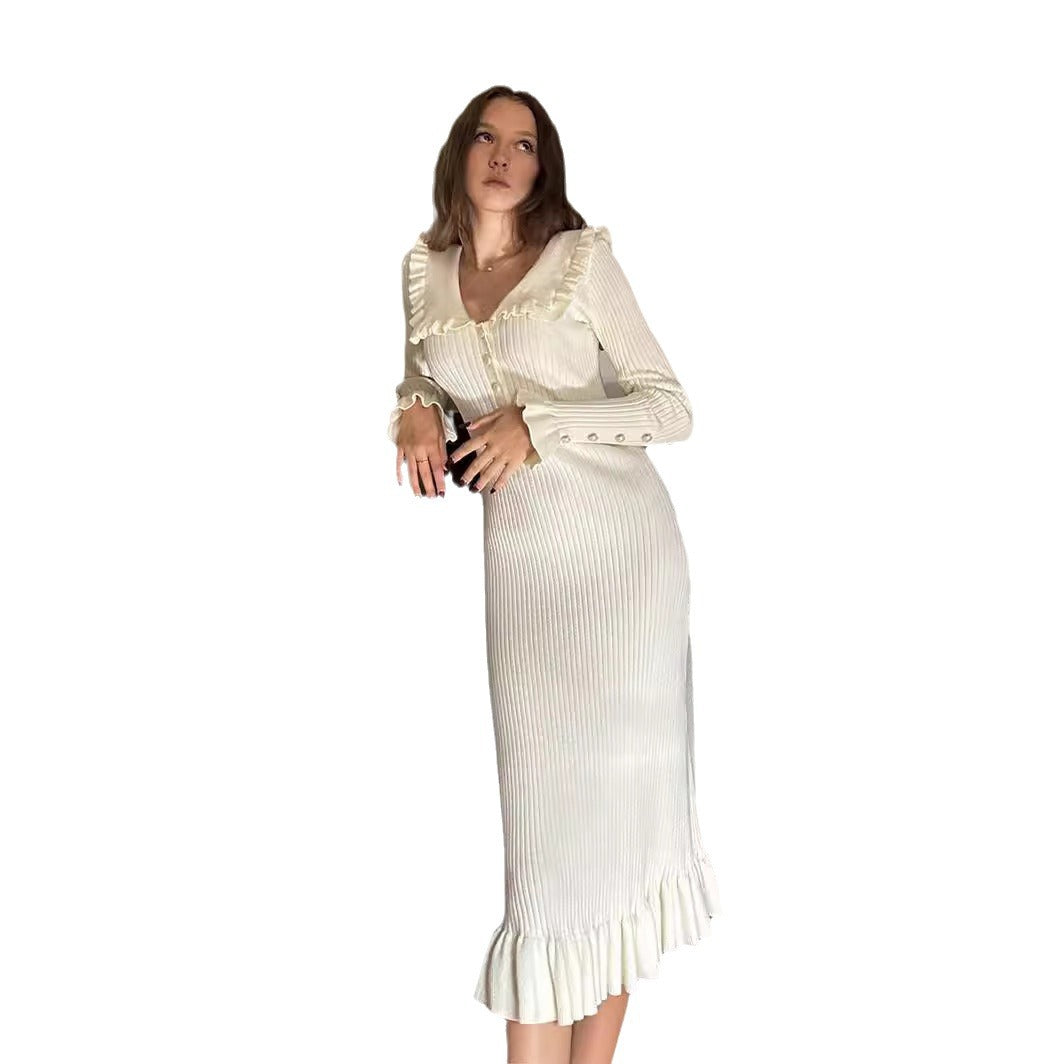 Retro Lady French Ruffled Knitted Woolen Skirts