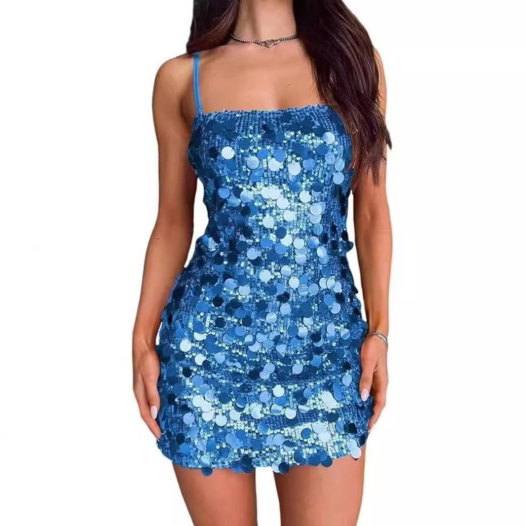 Women's Sequin Sling Banquet Party Hot Backless Shorts