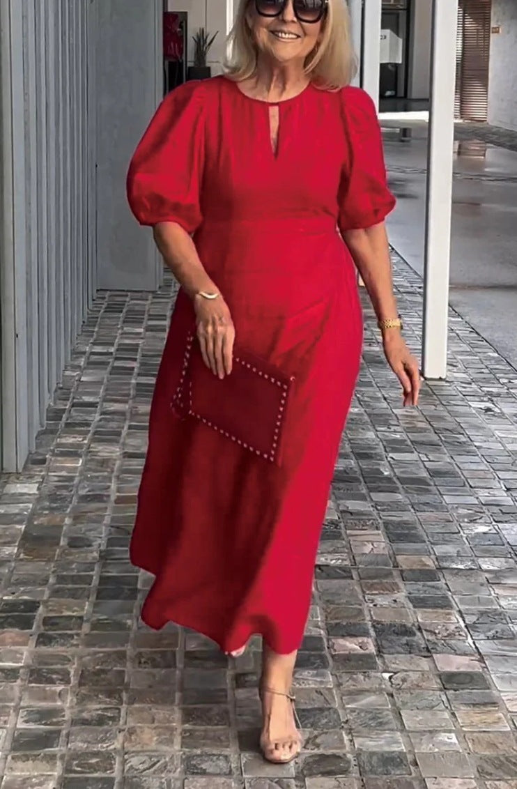 Women's Solid Color Loose-fitting Casual Puff Sleeve Dresses
