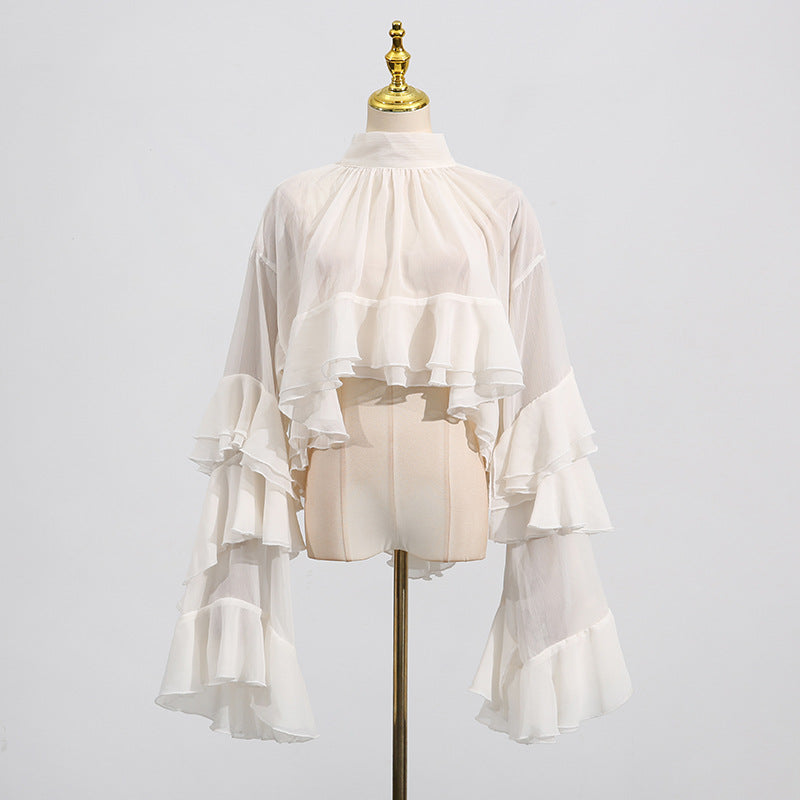 Women's Shirt Summer Elegant Mesh Wooden Ear Blouses