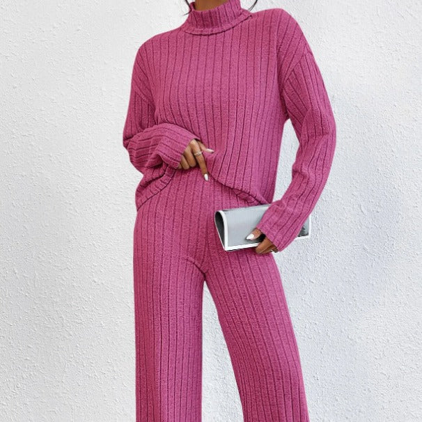 Women's Turtleneck Knitted Loose Trousers Two-piece Set Sweaters