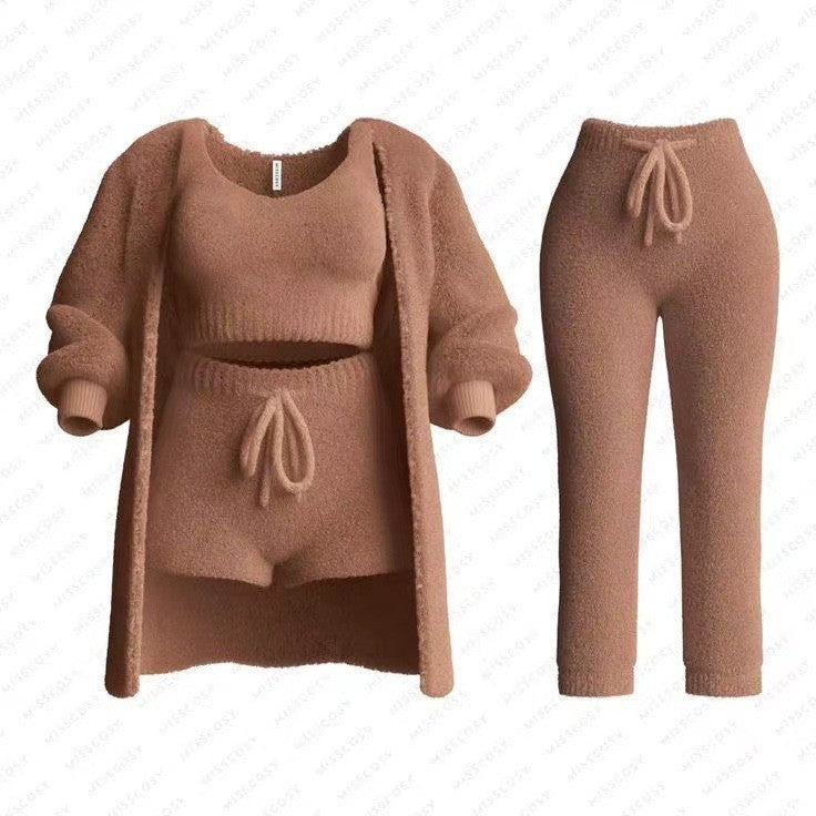 Knitted Plush Long Sleeve Three-piece Set Fashion Casual Suit