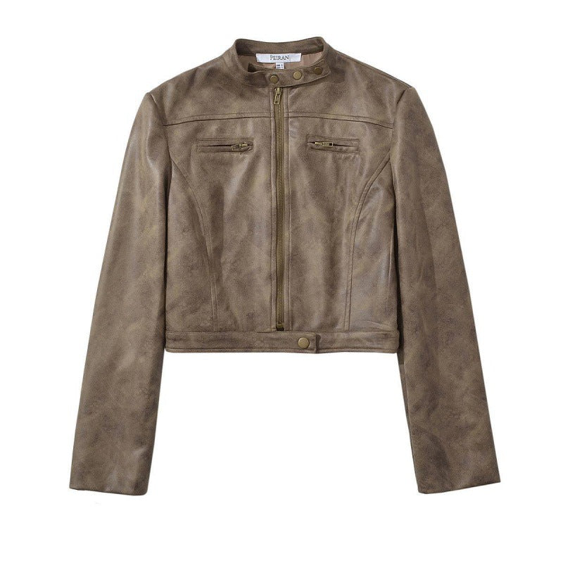 Women's Retro Hot Slim Stand Collar Faux Jackets