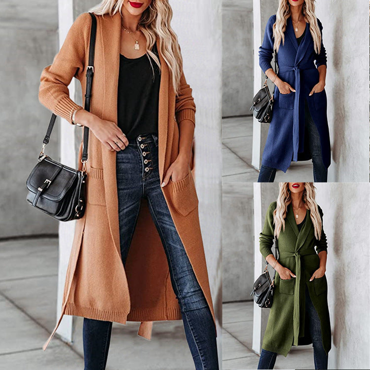 Charming Trendy Women's Mid-length Knitted Lapel Women's Sweater