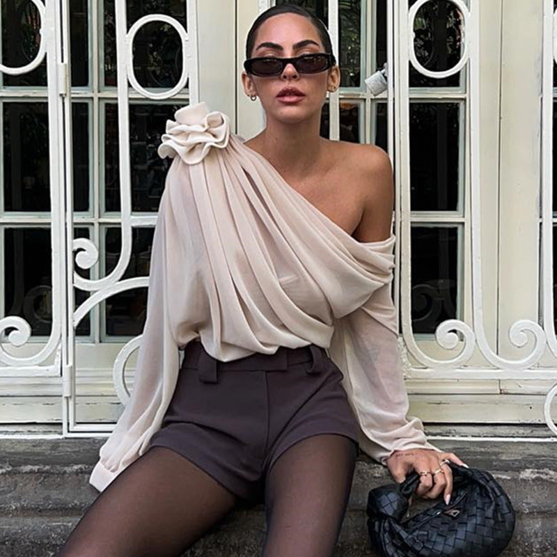 Women's Fashion Street Hot Shoulder Chiffon Slim Clothing