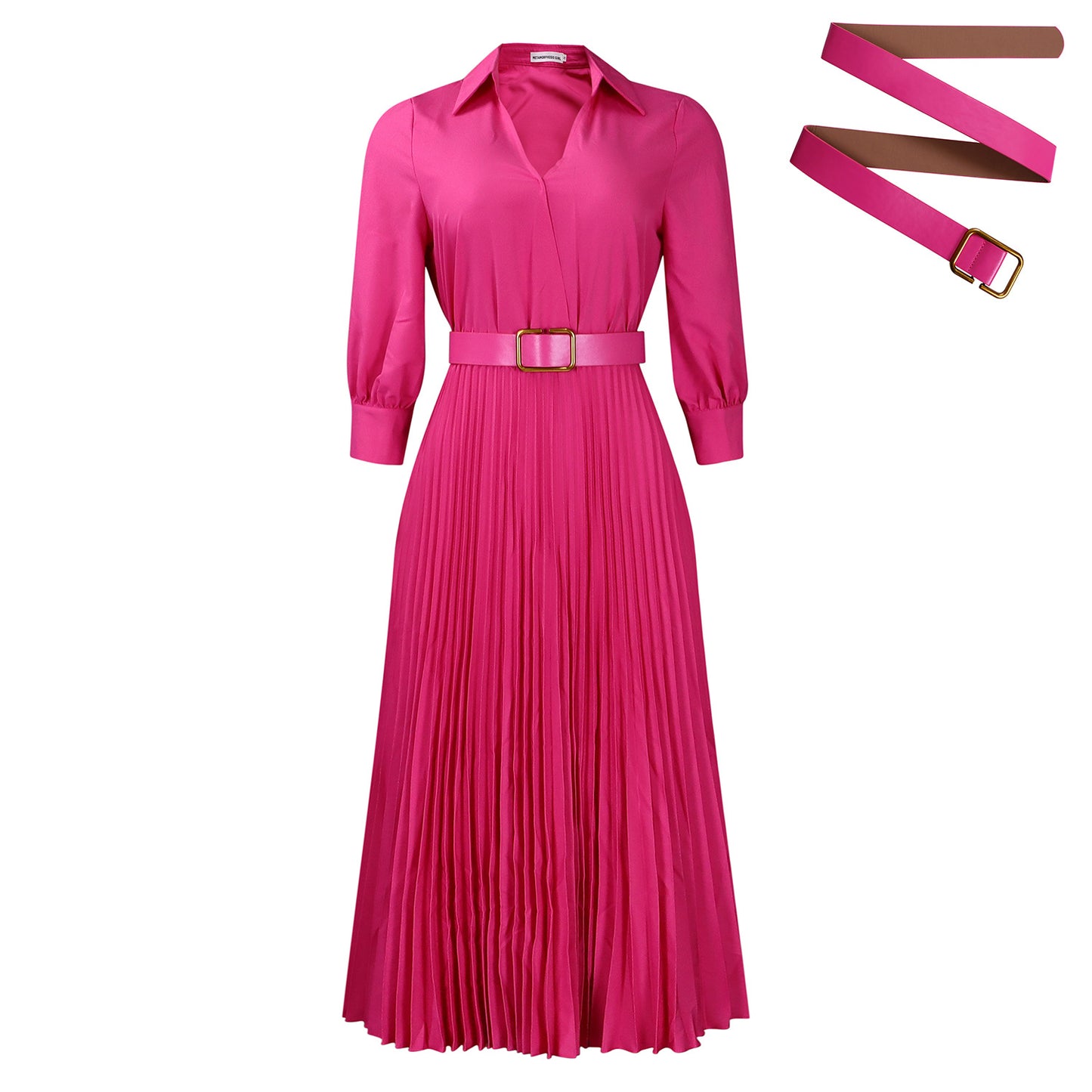 Women's Fashion Polo Collar Long Sleeve High Waist Temperament Pleated Dresses