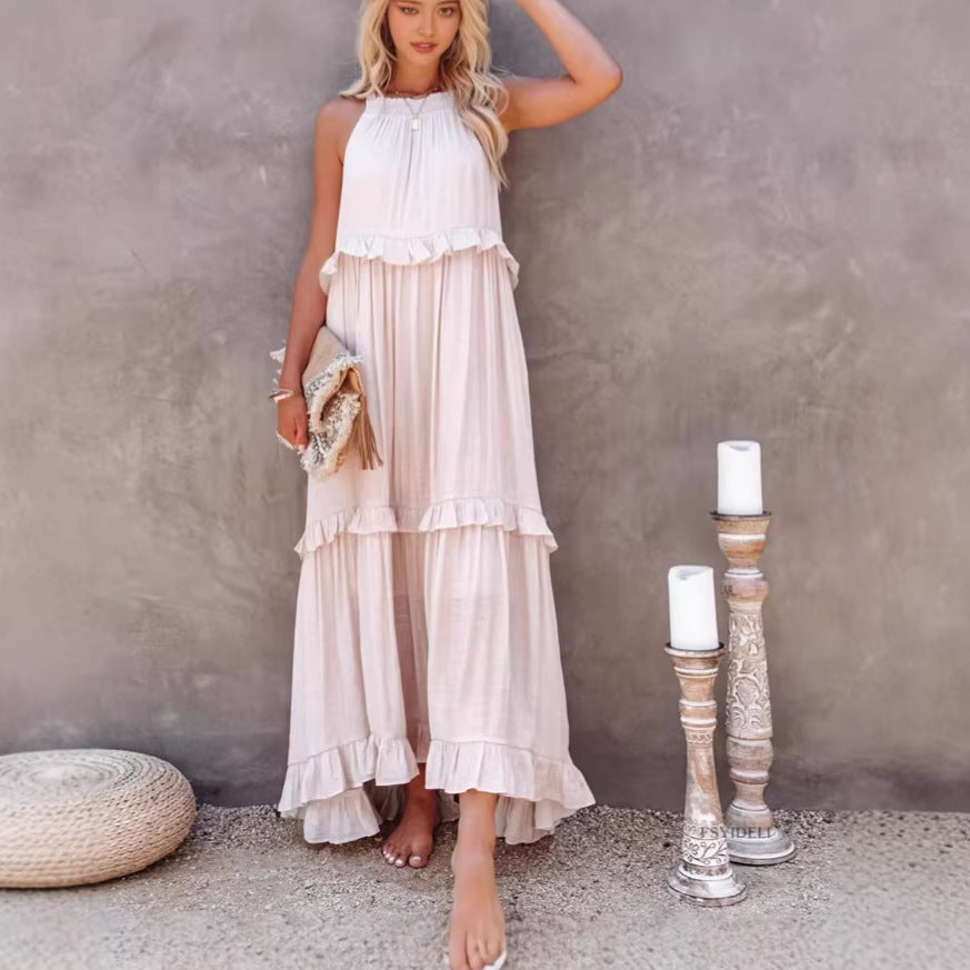 Women's Halter Elegant Ruffled Holiday Long Casual Dress