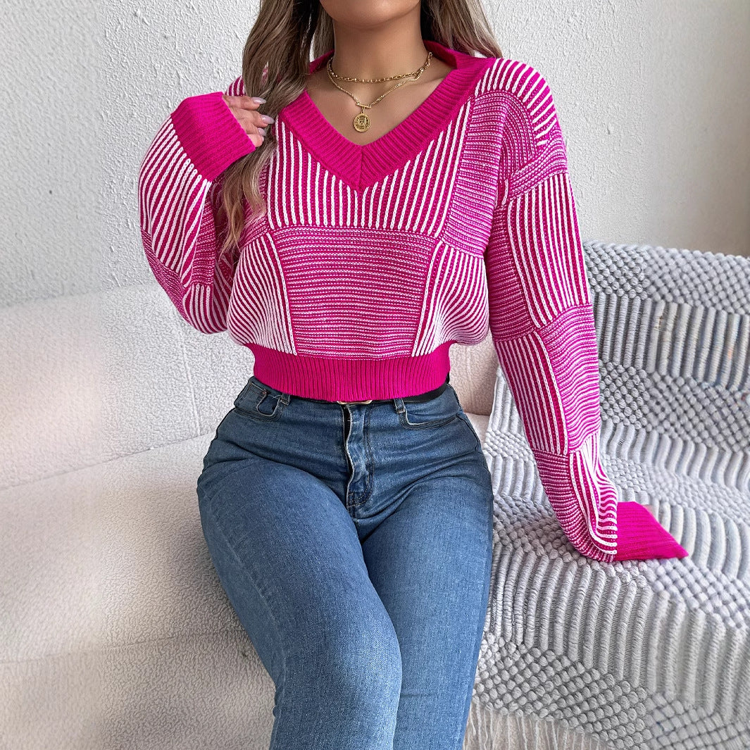 Women's Clearance Casual Striped Lantern Sleeve Pullover Sweaters