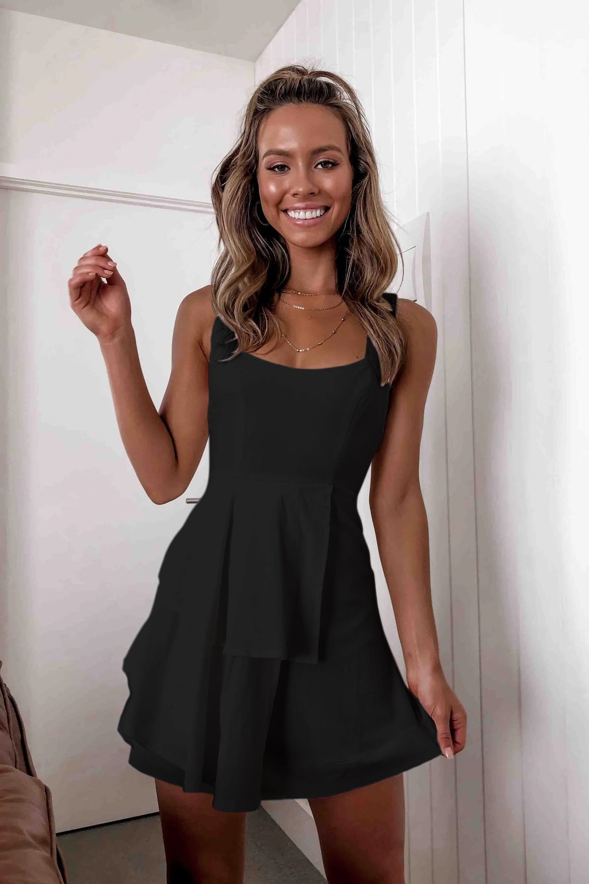 Lace Hollowed Fashion Flash Highlight Knitted Fabric Dress