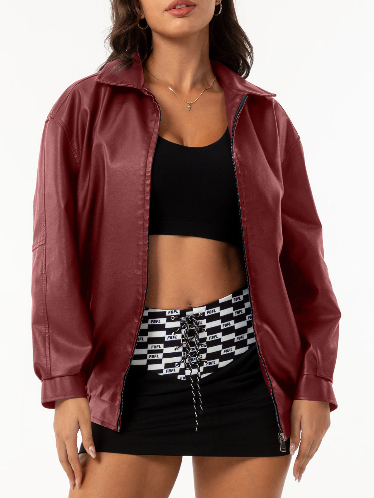 Popular Loose Leather Female Lady Long Jackets