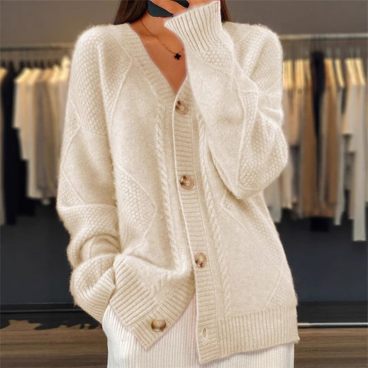 Women's Color Long Sleeve Knitted Breasted Jacquard Sweaters