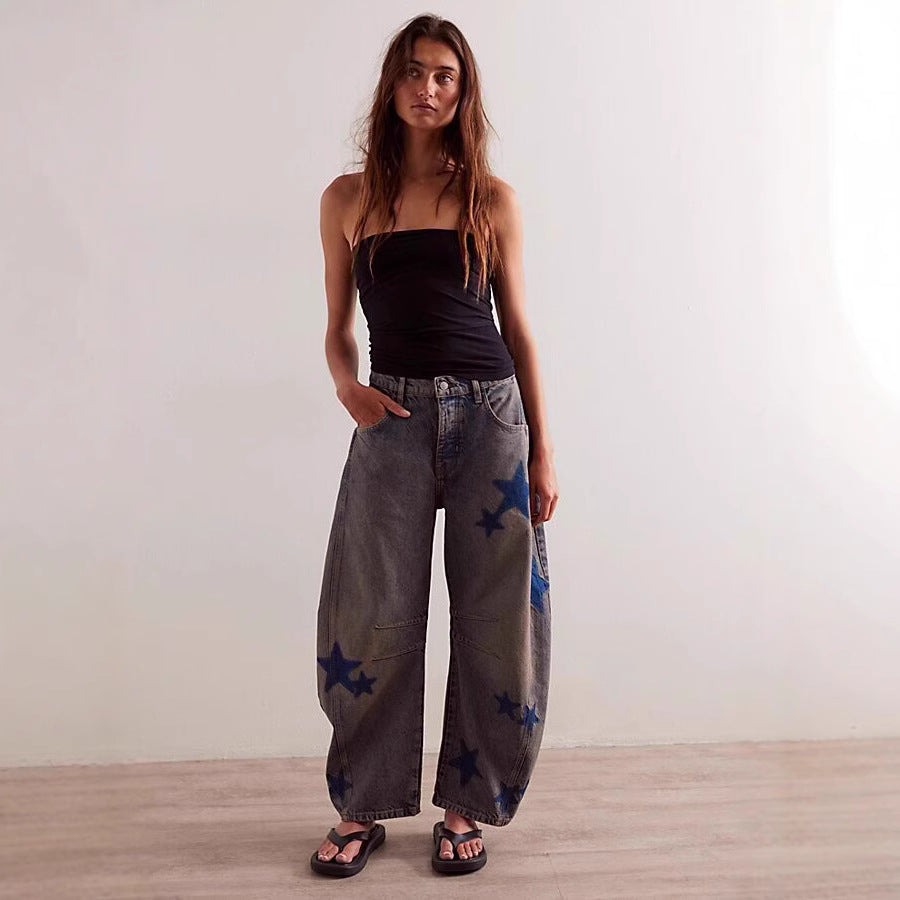 Women's Spring Casual Loose Mid Waist Tube-shaped Jeans