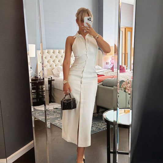 Women's Fashionable Simple Slit Long Dress Summer Dresses