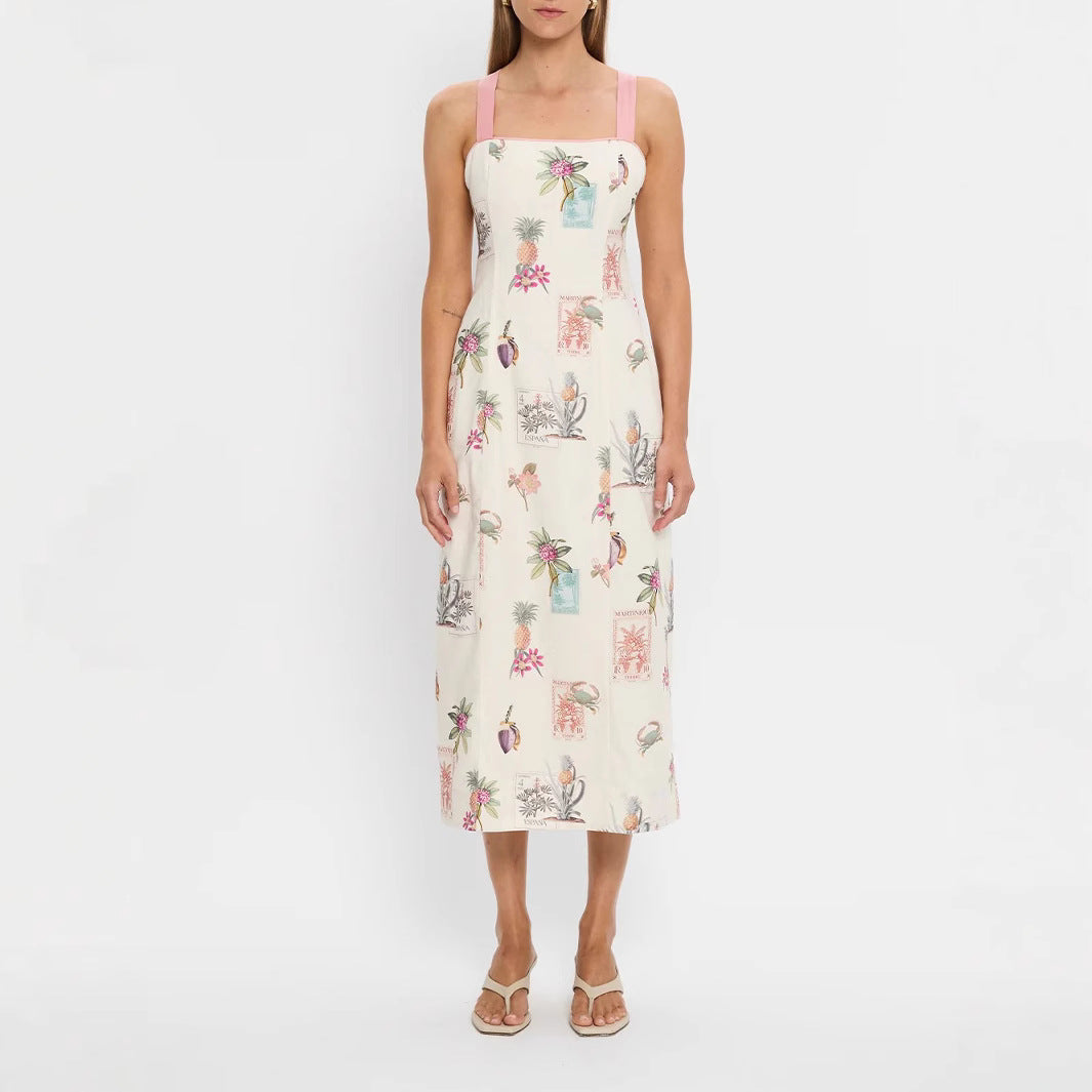 Elegant Linen Strap Backless Lace Up Dresses