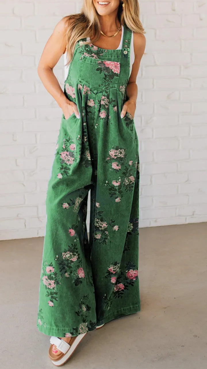 Summer Fashion Printed Casual Sleeveless Suspender Pants