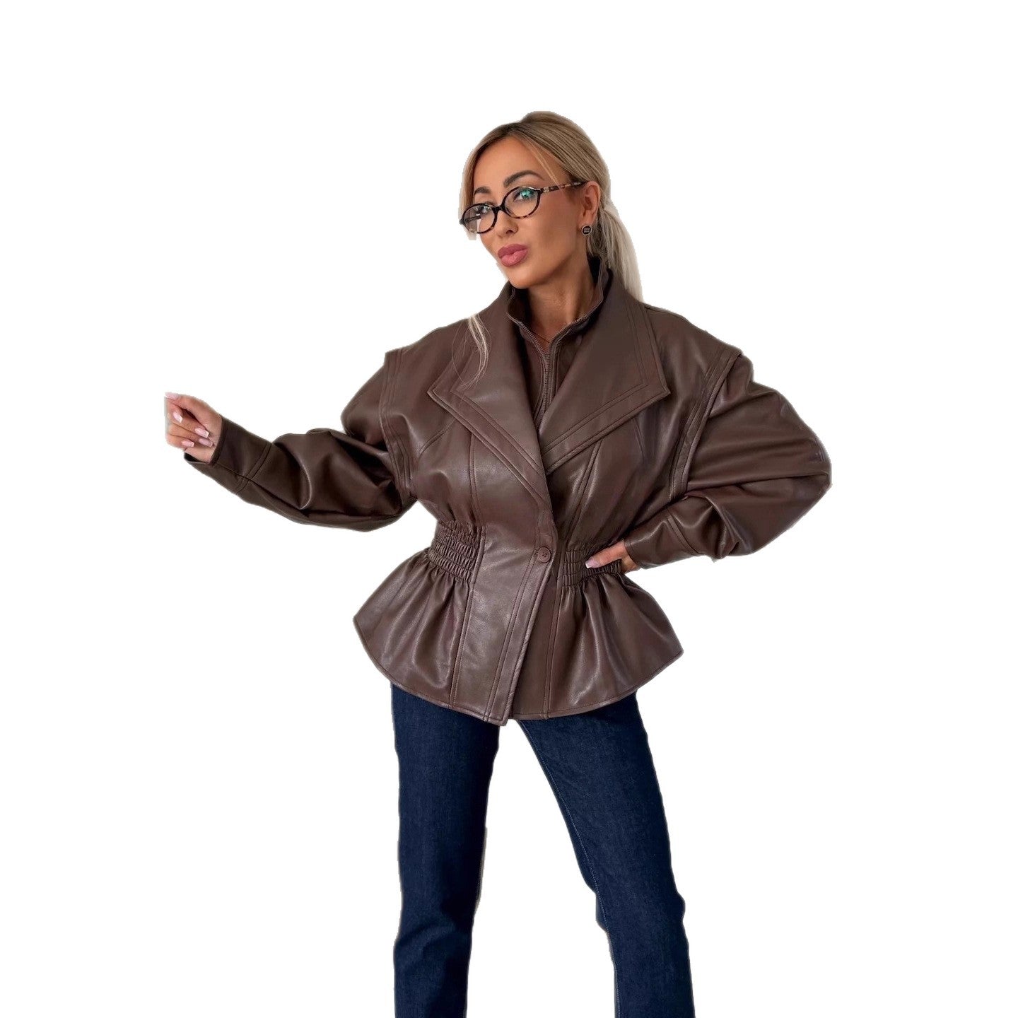 Women's Beautiful Russian Lapel Imitation Leather Jackets