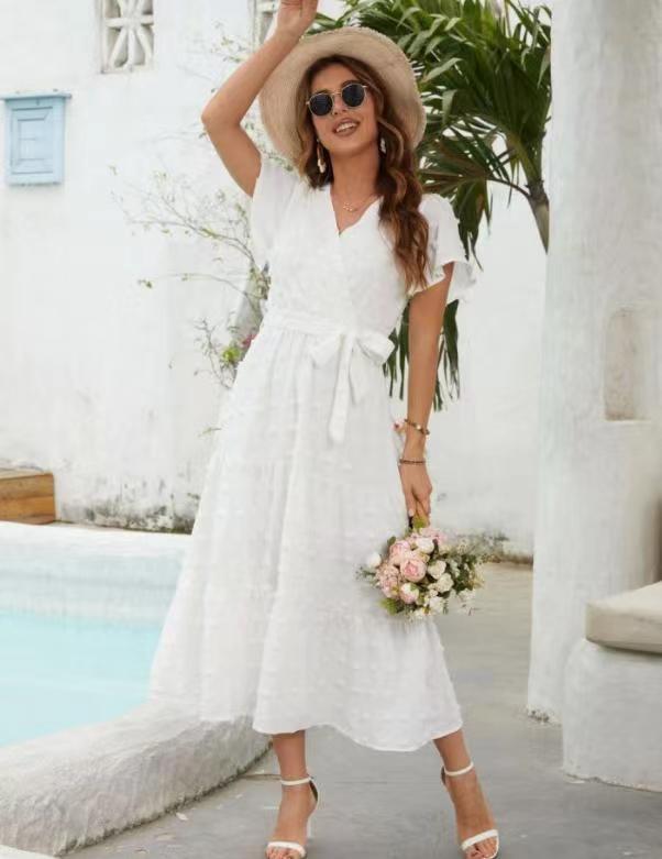 Women's High Waist Fur Ball Long Sleeve Beach Dress