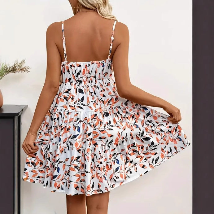Women's Fashion Printed Sling Loose Comfortable High Dress