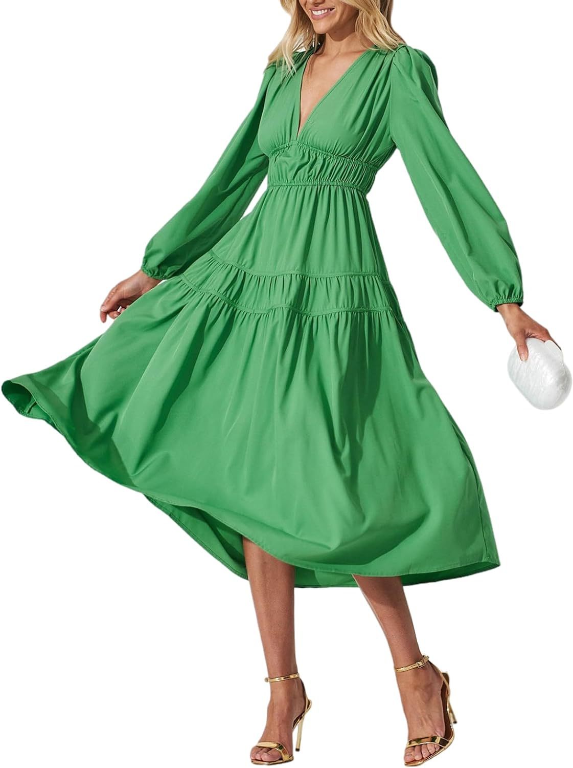 Women's Bohemian Style Deep V Printed High Waist Dresses