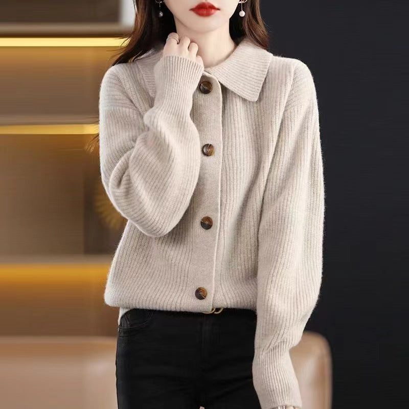 Women's Polo Collar Gentle Loose Lazy Style Thick Women's Sweater
