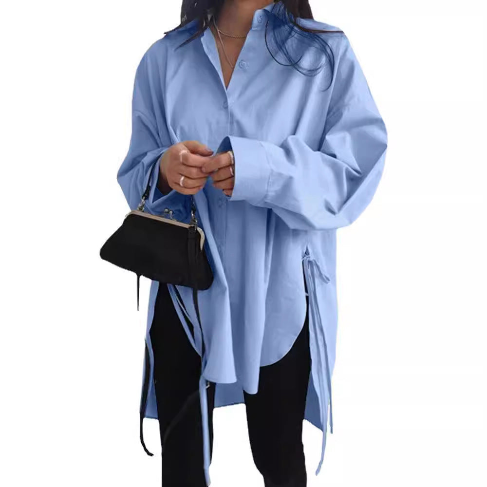 Loose Front Back Long Lace Up Blouses