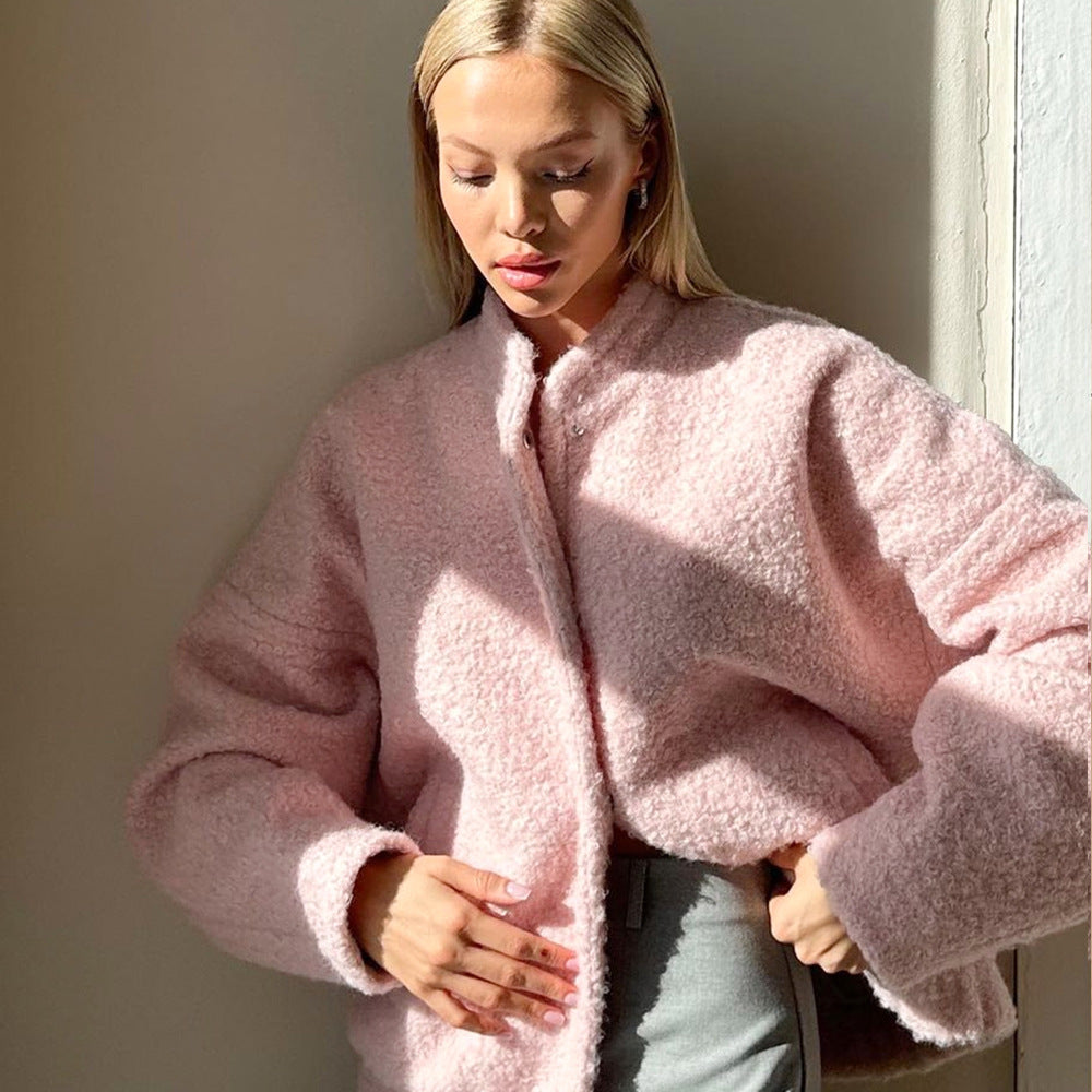 Pink Winter Temperament Leisure Stand Collar Jackets