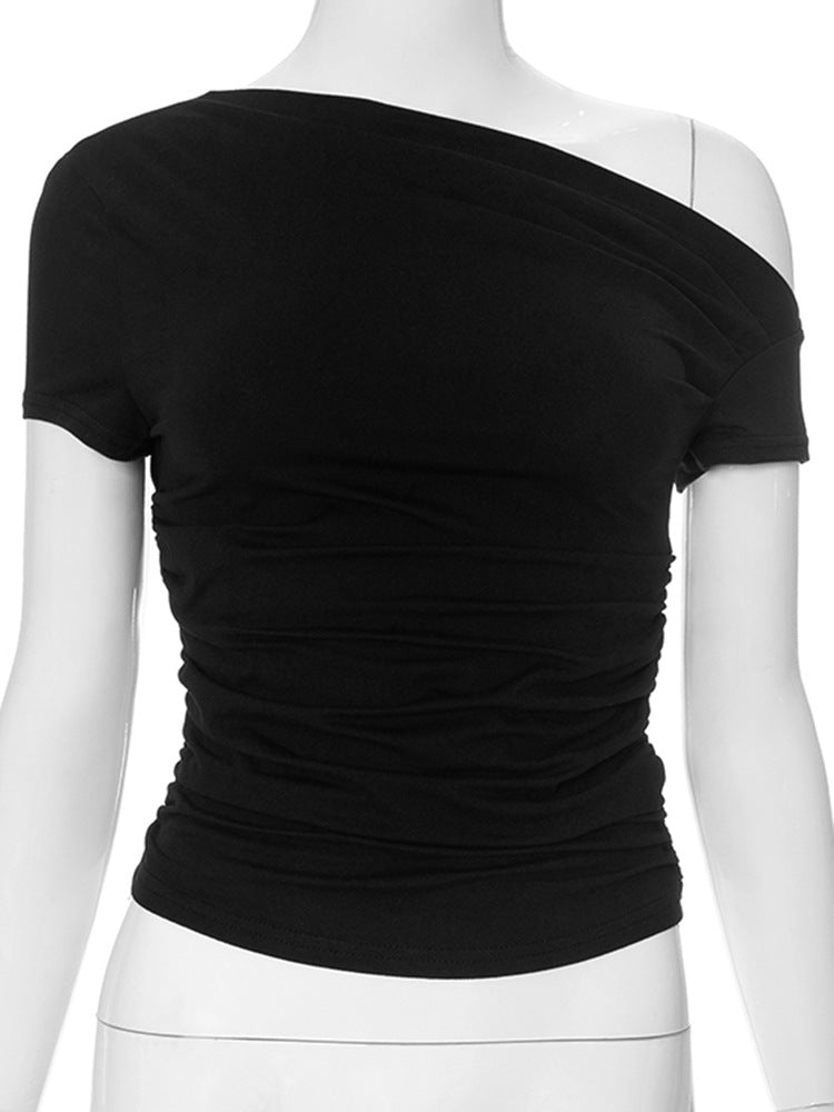 Women's Spring Solid Color Shoulder Sleeve Pleated Blouses